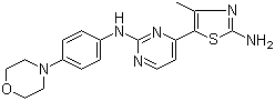 结构式 CAS# 693228-63-6, CYC-116; 4-(2-氨基-4-甲基-5-噻唑基)-N-[4-(4-吗啉基)苯基]-2-嘧啶胺