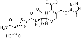 structure of CAS# 69712-56-7, Cefotetan acid;(6R,7S)-7-[[4-(1-Amino-3-hydroxy-1,3-dioxopropan-2-ylidene)1,3-dithietane-2-carbonyl]amino]-7-methoxy-3-[(1-methyltetrazol-5-yl)sulfanylmethyl]-8-oxo-5-thia-1-azabicyclo[4.2.0]oct-2-ene-2-carboxylic acid