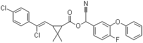structure of CAS# 69770-45-2, Flumethrin;trans-3-(2-Chloro-2-(4-chlorophenyl)ethenyl)-2,2-dimethyl-cyclopropanecarboxylic acid cyano(4-fluoro-3-phenoxyphenyl)methyl ester