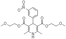 structure of CAS# 70172-96-2, 1,4-Dihydro-2,6-dimethyl-4-(3-nitrophenyl)-3,5-pyridinedicarboxylic acid bis(2-methoxyethyl) ester