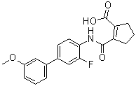 structure of CAS# 717824-30-1, Vidofludimus;2-[[(3-Fluoro-3'-methoxy[1,1'-biphenyl]-4-yl)amino]carbonyl]-1-cyclopentene-1-carboxylic acid