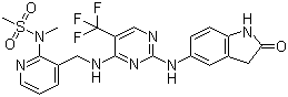 structure of CAS# 717907-75-0, PF 562271;N-Methyl-N-[3-[[[2-[(2-oxo-2,3-dihydro-1H-indol-5-yl)amino]-5-trifluoromethylpyrimidin-4-yl]amino]methyl]pyridin-2-yl]methanesulfonamide