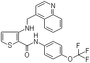 结构式 CAS# 728033-96-3, OSI 930; 3-[(4-喹啉甲基)氨基]-N-[4-(三氟甲氧基)苯基]-2-噻吩甲酰胺