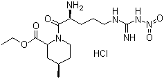 structure of CAS# 74874-08-1, Ethyl (2R,4R)-1-[2-amino-5-[[imino(nitroamino)methyl]amino]-1-oxopentyl]-4-methyl-2-piperidinecarboxylate hydrochloride