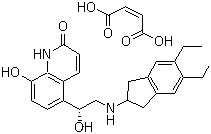 structure of CAS# 753498-25-8, Indacaterol maleate;5-[(1R)-2-[(5,6-Diethyl-2,3-dihydro-1H-inden-2-yl)amino]-1-hydroxyethyl]-8-hydroxy-2(1H)-quinolinone (2Z)-2-butenedioate