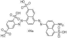 2-[[4-[(4-Amino-5-sulfo-1-naphthalenyl)azo]-7-sulfo-1-naphthalenyl]azo]-1,4-benzenedisulfonic acid sodium salt molecular structure (CAS 75627-27-9)