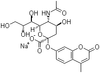 N-Acetyl-2-O-(4-methyl-2-oxo-2H-1-benzopyran-7-yl)-alpha-neuraminic acid monosodium salt molecular structure (CAS 76204-02-9)