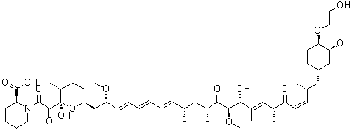 (2S)-1-[2-Oxo-2-[(2R,3R,6S)-tetrahydro-2-hydroxy-6-[(2S,3E,5E,7E,9S,11R,13R,14R,15E,17R,19Z,21R)-14-hydroxy-22-[(1S,3R,4R)-4-(2-hydroxyethoxy)-3-methoxycyclohexyl]-2,13-dimethoxy-3,9,11,15,17,21-hexamethyl-12,18-dioxo-3,5,7,15,19-docosapentaen-1-yl]-3-methyl-2H-pyran-2-yl]acetyl]-2-piperidinecarboxylic acid molecular structure (CAS 763911-41-7)