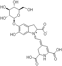 structure of CAS# 7659-95-2, Beetroot Red;[S-(R*,R*)]-4-[2-[2-Carboxy-5-(beta-D-glucopyranosyloxy)-2,3-dihydro-6-hydroxy-1H-indol-1-yl]vinyl]-2,3-dihydropyridine-2,6-dicarboxylic acid