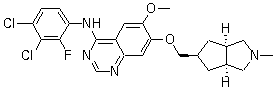 structure of CAS# 781613-23-8, XL 647;N-(3,4-Dichloro-2-fluorophenyl)-6-methoxy-7-[[(3aalpha,5beta,6aalpha)-octahydro-2-methylcyclopenta[c]pyrrol-5-yl]methoxy]-4-quinazolinamine