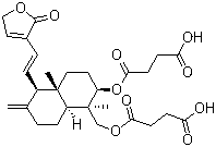 structure of CAS# 786593-06-4, Dehydroandrographolide succinate;Butanedioic acid 1-[[(1R,2R,4aR,5R,8aS)-2-(3-carboxy-1-oxopropoxy)-5-[(1E)-2-(2,5-dihydro-2-oxo-3-furanyl)ethenyl]decahydro-1,4a-dimethyl-6-methylene-1-naphthalenyl]methyl] ester; 14-Deoxy-11,12-didehydroandrographolide bis(hemisuccinate); Dehydroandrographolidesuccinate