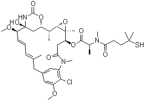 structure of CAS# 796073-69-3, N2'-Deacetyl-N2'-(4-mercapto-4-methyl-1-oxopentyl)-maytansine;Maytansine DM 4; DM 4; Ravtansine;[(1S,2R,3S,5S,6S,16E,18E,20R,21S)-11-chloro-21-hydroxy-12,20-dimethoxy-2,5,9,16-tetramethyl-8,23-dioxo-4,24-dioxa-9,22-diazatetracyclo[19.3.1.110,14.03,5]hexacosa-10,12,14(26),16,18-pentaen-6-yl] (2S)-2-[methyl-(4-methyl-4-sulfanylpentanoyl)amino]propanoate
