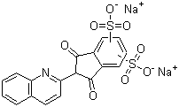 结构式 CAS# 8004-92-0, 喹啉黄; 2-(2-喹啉基)-1,3-茚二酮二磺酸二钠盐