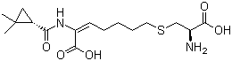 结构式 CAS# 82009-34-5, 西司他丁; (Z)-7-[(2S)-2-氨基-3-羟基-3-氧代丙基]硫-2-[[(1S)-2,2-二甲基环丙甲酰]氨基]庚-2-烯酸