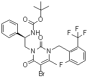 N-[(1R)-2-[5-Bromo-3-[[2-fluoro-6-(trifluoromethyl)phenyl]methyl]-3,6-dihydro-4-methyl-2,6-dioxo-1(2H)-pyrimidinyl]-1-phenylethyl]carbamic acid 1,1-dimethylethyl ester molecular structure (CAS 830346-49-1)
