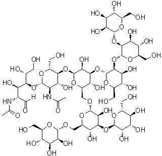 O-alpha-D-Mannopyranosyl-(1→3)-O-[alpha-D-mannopyranosyl-(1→6)]-O-alpha-D-mannopyranosyl-(1→6)-O-[O-alpha-D-mannopyranosyl-(1→2)-O-alpha-D-mannopyranosyl-(1→2)-alpha-D-mannopyranosyl-(1→3)]-O-beta-D-mannopyranosyl-(1→4)-O-2-(acetylamino)-2-deoxy-beta-D-glucopyranosyl-(1→4)-2-(acetylamino)-2-deoxy-D-glucose molecular structure (CAS 83178-05-6)