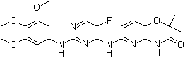 structure of CAS# 841290-80-0, R-406;6-[[5-Fluoro-2-[(3,4,5-trimethoxyphenyl)amino]-4-pyrimidinyl]amino]-2,2-dimethyl-2H-pyrido[3,2-b]-1,4-oxazin-3(4H)-one