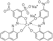Disodium [2-hydroxy-3-[(2-hydroxy-1-naphthalenyl)azo]-5-nitrobenzenesulfonato][1-[(2-hydroxy-4-nitrophenyl)azo]-2-naphthalenolato]chromate molecular structure (CAS 84145-95-9)