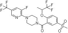 结构式 CAS# 845614-11-1, Paliflutine; (S)-[4-(3-氟-5-三氟甲基吡啶-2-基)哌嗪-1-基][5-(甲磺酰基)-2-(2,2,2-三氟-1-甲基乙氧基)苯基]甲酮