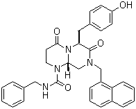 (6S,9aS)-Hexahydro-6-[(4-hydroxyphenyl)methyl]-8-(1-naphthalenylmethyl)-4,7-dioxo-N-(phenylmethyl)-2H-pyrazino[1,2-a]pyrimidine-1(6H)-carboxamide molecular structure (CAS 847591-62-2)