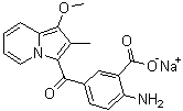 structure of CAS# 848318-25-2, Sodium 2-amino-5-[(1-methoxy-2-methylindolizin-3-yl)carbonyl]benzoate
