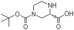 结构式 CAS# 848482-93-9, (S)-4-N-Boc-哌嗪-2-甲酸; (S)-4-N-叔丁氧羰基哌嗪-2-甲酸