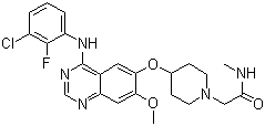 structure of CAS# 848942-61-0, Sapitinib;4-(3-Chloro-2-fluoroanilino)-7-methoxy-6-[[1-(N-methylcarbamoylmethyl)piperidin-4-yl]oxy]quinazoline; AZD 8931