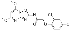 2-(2,4-Dichlorophenoxy)-N-(5,7-dimethoxy-2H-[1,2,4]thiadiazolo[2,3-a]pyrimidin-2-ylidene)acetamide molecular structure (CAS 849598-33-0)