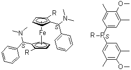 (1S,1'S)-1,1'-Bis[bis(4-methoxy-3,5-dimethylphenyl)phosphino]-2,2'-bis[(S)-(dimethylamino)phenylmethyl]ferrocene molecular structure (CAS 849925-12-8)