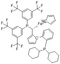 structure of CAS# 849925-22-0, Iron(2+) 1-[(1R)-1-{bis[3,5-bis(trifluoromethyl)phenyl]phosphanyl}ethyl]-2-[2-(dicyclohexylphosphanyl)phenyl]cyclopenta-2,4-dien-1-ide cyclopenta-2,4-dien-1-ide (1/1/1);Bis[3,5-bis(trifluoromethyl)phenyl]-[(1R)-1-[5-(2-dicyclohexylphosphanylphenyl)cyclopenta-1,3-dien-1-yl]ethyl]phosphane cyclopenta-1,3-diene iron(2+)