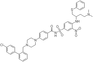 structure of CAS# 852808-04-9, ABT-737;4-[4-[(4'-Chloro[1,1'-biphenyl]-2-yl)methyl]-1-piperazinyl]-N-[[4-[[(1R)-3-(dimethylamino)-1-[(phenylthio)methyl]propyl]amino]-3-nitrophenyl]sulfonyl]benzamide