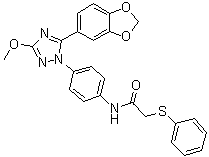 结构式 CAS# 853625-60-2, N-[4-[5-(1,3-苯并二氧杂环戊烯-5-基)-3-甲氧基-1H-1,2,4-三唑-1-基]苯基]-2-(苯硫基)乙酰胺