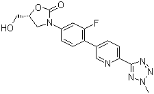 structure of CAS# 856866-72-3, 3-[3-Fluoro-4-[6-(2-methyl-2H-tetrazol-5-yl)-3-pyridinyl]phenyl]-5-(hydroxymethyl)-2-oxazolidinone;Torezolid