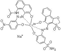 Sodium [4-hydroxy-3-[(5-hydroxy-3,3-dioxidonaphth[2,1-d]-1,3-oxathiol-4-yl)azo]benzenesulfonamidato][N-[7-hydroxy-8-[(2-hydroxy-5-nitrophenyl)azo]-1-naphthalenyl]acetamidato]chromate molecular structure (CAS 85737-08-2)