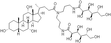 structure of CAS# 86303-22-2, BigCHAP;(3a,5b,7a,12a)-N,N-Bis[3-(D-gluconoylamino)propyl]-3,7,12-trihydroxycholan-24-amide