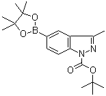 structure of CAS# 864770-82-1, 1-N-Boc-3-methyl-indazole-5-boronic acid pinacol ester;3-Methyl-5-(4,4,5,5-tetramethyl-1,3,2-dioxaborolan-2-yl)-1H-indazole-1-carboxylic acid 1,1-dimethylethyl ester£»3-Methyl-5-(4,4,5,5-tetramethyl-1,3,2-dioxaborolan-2-yl)-1H-indazole-1-carboxylate; 1-N-Boc-5-(4,4,5,5-tetramethyl-1,3,2-dioxaborolan-2-yl)-3-Methylindazole