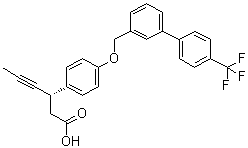 structure of CAS# 865231-46-5, (betaS)-beta-1-Propyn-1-yl-4-[[4'-(trifluoromethyl)[1,1'-biphenyl]-3-yl]methoxy]benzenepropanoic acid;AMG 837