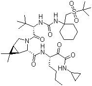 结构式 CAS# 865466-24-6, Sch 900518; (1R,2S,5S)-N-[(1S)-1-[(环丙基氨基)氧代乙酰基]戊基]-3-[(2S)-2-[[[[1-[[(叔丁基)磺酰]甲基]环己基]氨基]羰基]氨基]-3,3-二甲基-1-氧代丁基]-6,6-二甲基-3-氮杂双环[3.1.0]己烷-2-甲酰胺