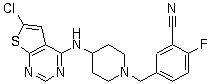 结构式 CAS# 866206-54-4, PRX 08066; 5-[[4-[(6-氯噻吩并[2,3-d]嘧啶-4-基)氨基]-1-哌啶基]甲基]-2-氟苯甲腈