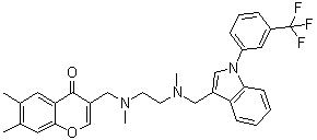 6,7-Dimethyl-3-[[methyl[2-[methyl[[1-[3-(trifluoromethyl)phenyl]-1H-indol-3-yl]methyl]amino]ethyl]amino]methyl]-4H-1-benzopyran-4-one molecular structure (CAS 869998-49-2)