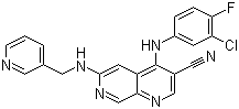 4-[(3-Chloro-4-fluorophenyl)amino]-6-[(3-pyridinylmethyl)amino]-1,7-naphthyridine-3-carbonitrile molecular structure (CAS 871307-18-5)