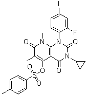 3-Cyclopropyl-1-(2-fluoro-4-iodophenyl)-6,8-dimethyl-2,4,7-trioxo-1,2,3,4,7,8-hexahydropyrido[2,3-d]pyrimidin-5-yl 4-methylbenzenesulfonate molecular structure (CAS 871700-32-2)