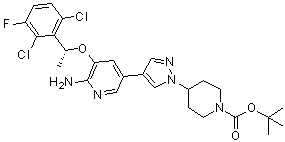 结构式 CAS# 877399-51-4, 4-[4-[6-氨基-5-[[(R)-1-(2,6-二氯-3-氟苯基)乙基]氧基]吡啶-3-基]吡唑-1-基]哌啶-1-羧酸叔丁酯