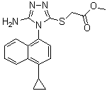 structure of CAS# 878671-98-8, Methyl 2-[[5-amino-4-(4-cyclopropylnaphthalen-1-yl)-4H-1,2,4-triazol-3-yl]thio]acetate