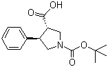 structure of CAS# 884048-45-7, (3S,4R)-1-(tert-Butoxycarbonyl)-4-phenylpyrrolidine-3-carboxylic acid;Boc-(3S,4R)-trans-4-phenyl-beta-proline