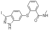 结构式 CAS# 885126-34-1, 2-[(3-碘-1H-吲唑-6-基)硫基]-N-甲基苯甲酰胺