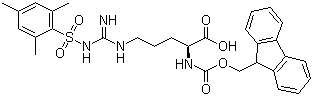 structure of CAS# 88743-97-9, N-Fmoc-N'-(mesitylene-2-sulfonyl)-L-arginine;Fmoc-Arg(Mts)-OH; (2S)-5-[[Amino-[(2,4,6-trimethylphenyl)sulfonylamino]methylidene]amino]-2-(9H-fluoren-9-ylmethoxycarbonylamino)pentanoic acid