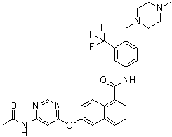 6-[[6-(Acetylamino)-4-pyrimidinyl]oxy]-N-[4-[(4-methyl-1-piperazinyl)methyl]-3-(trifluoromethyl)phenyl]-1-naphthalenecarboxamide molecular structure (CAS 890129-26-7)