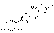 结构式 CAS# 900515-16-4, AS 252424; 5-[[5-(4-氟-2-羟基苯基)-2-呋喃基]亚甲基]-2,4-噻唑烷二酮