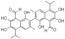 structure of CAS# 90141-22-3, (-)-Gossypol;(R)-(-)-Gossypol; (R)-Gossypol; (R)-1,1',6,6',7,7'-Hexahydroxy-3,3'-dimethyl-5,5'-bis(1-methylethyl)-[2,2'-binaphthalene]-8,8'-dicarboxaldehyde